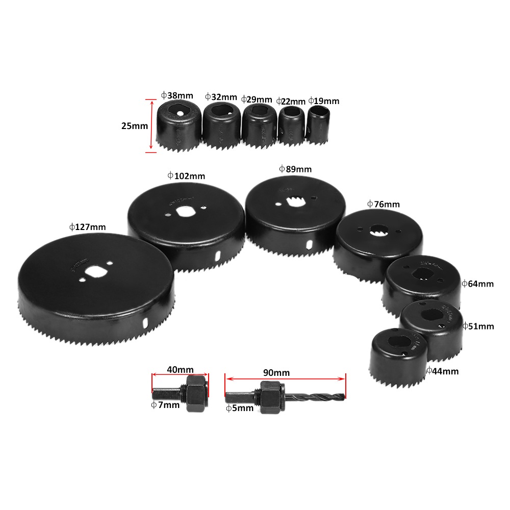 16pcs Hole Saw Cutting Set Kit Drilling Tool Wood Metal Cutter 3 4 5 inch 19 127mm Mandrels Saws Core Drill Bits Woodworking