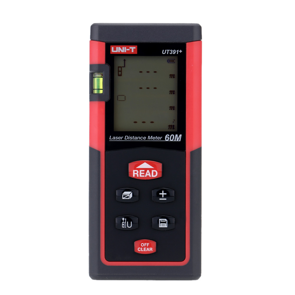 UNI T UT391+ Good Laser Rangefinder Handheld 60m Digital Laser Distance Meter Distance Area Volume Self calibration Level Bubble