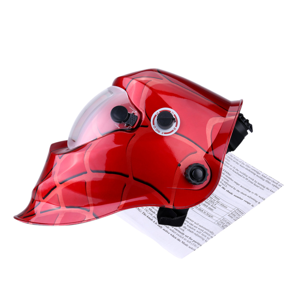 Professional Welding Helmet Red Cobweb SolarAuto Darkening Welding Mask Welding Soldering Supplies Suitable for Laser Welding