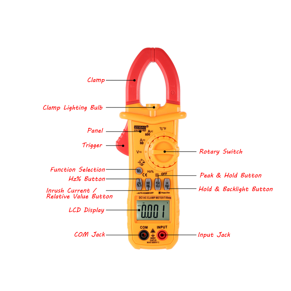 AC DC Handheld Digital Clamp Meter Electronic Multimeter Voltage Current Resistance Temperature Frequency Surge Current Tester