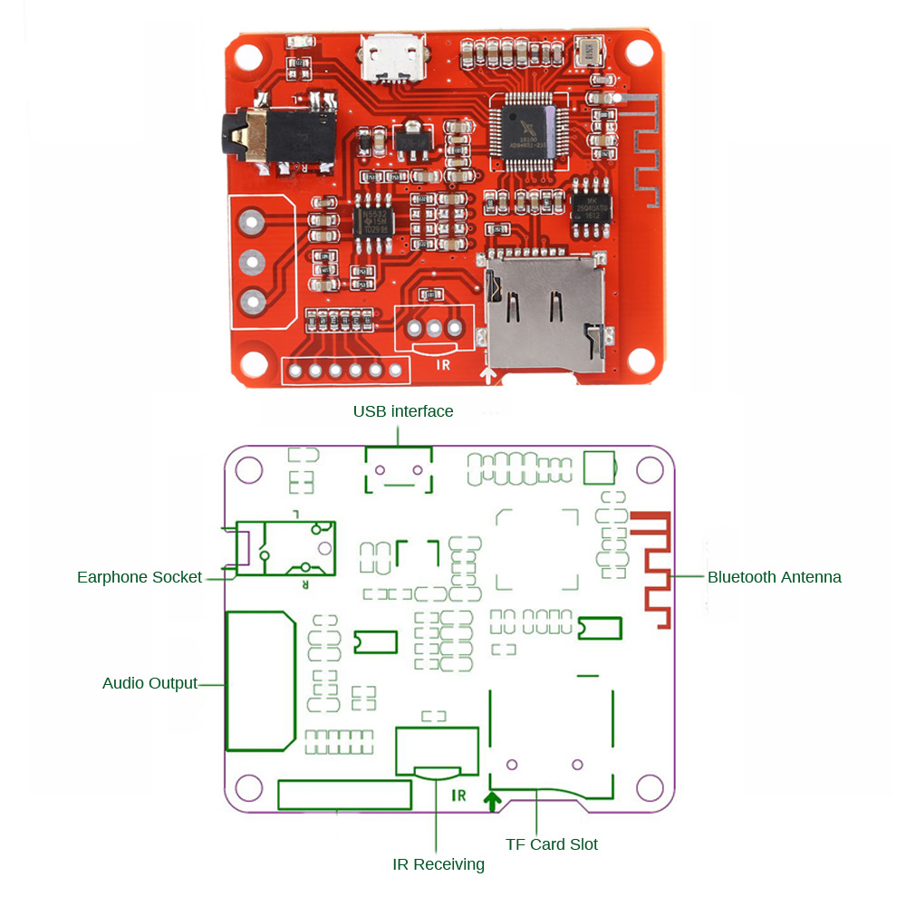 USB DC 5V Bluetooth 3.0 Audio Receiver Board Wireless Stereo Music Module with TF Card Slot