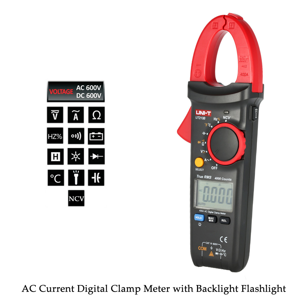 UNI T Digital Clamp Meter Multimeter Current Tongs AC DC Voltage Resistance Capacitance Diode Continuity NCV Temperature Tester