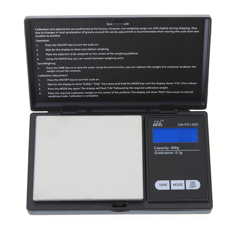 600g x 0.1g Digital Scale LCD Display Weight Scales Digital Pocket Balance Jewelry Gold Diamond Scale Gram with Blue Back lit