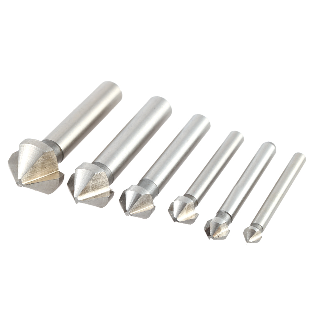 6pcs set Three Blade 3 Flute Chamfering Bit Professional Chamfering Cutter Round Shank Chamfer Countersink Set High speed Steel