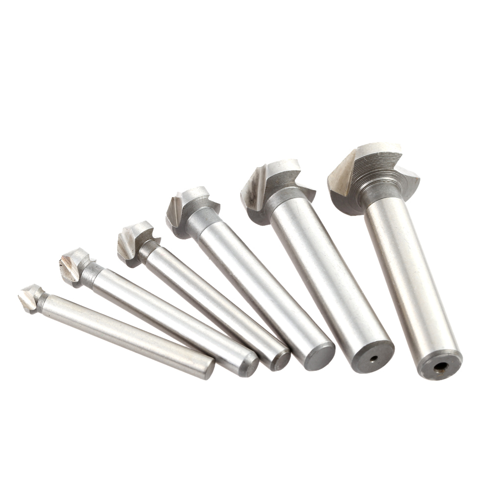 6pcs set Three Blade 3 Flute Chamfering Bit Professional Chamfering Cutter Round Shank Chamfer Countersink Set High speed Steel