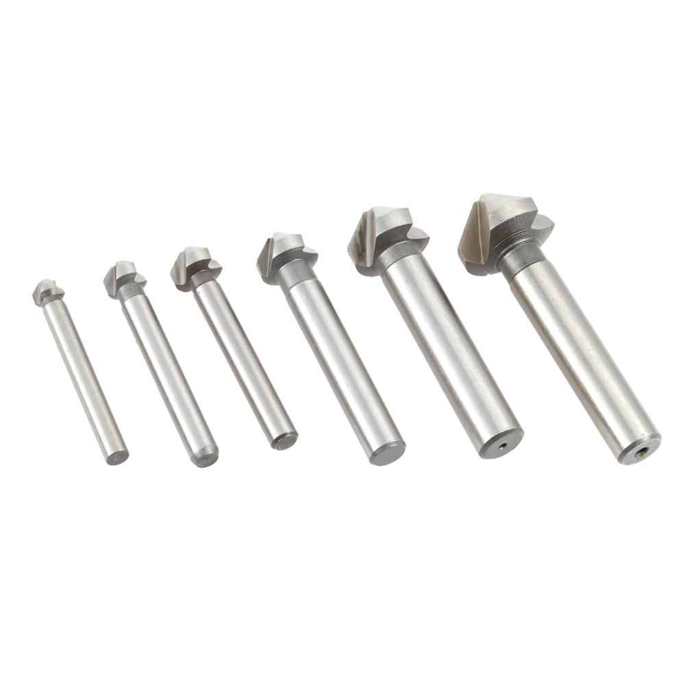 6pcs set Three Blade 3 Flute Chamfering Bit Professional Chamfering Cutter Round Shank Chamfer Countersink Set High speed Steel