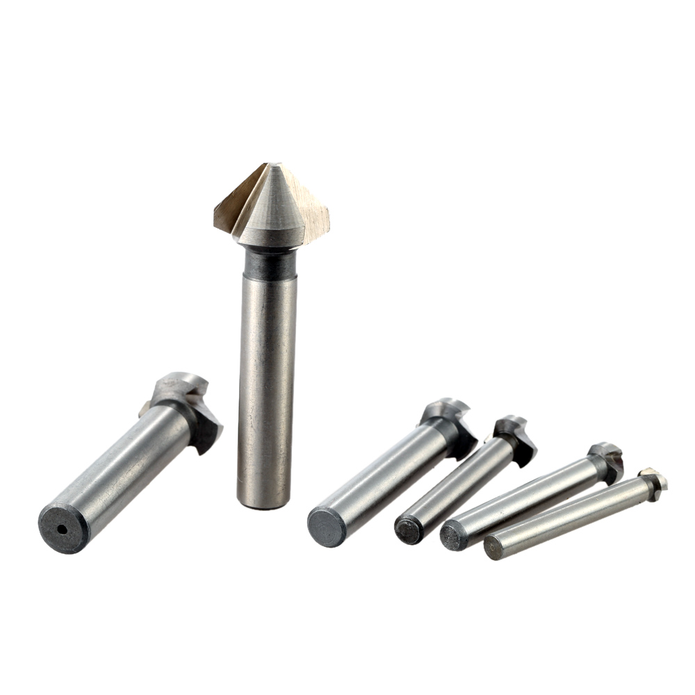 6pcs set Three Blade 3 Flute Chamfering Bit Professional Chamfering Cutter Round Shank Chamfer Countersink Set High speed Steel