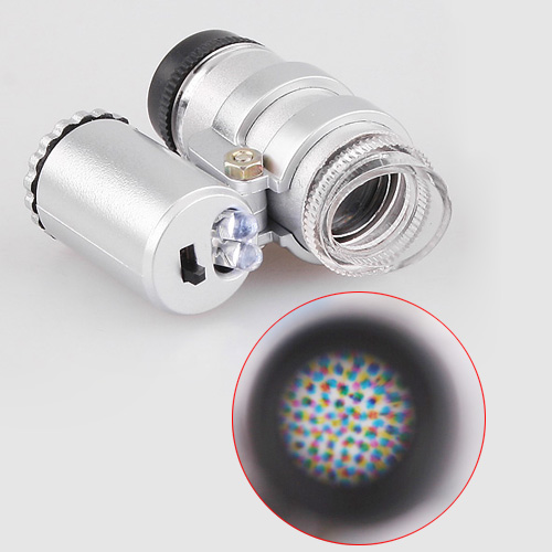 45X 2 LED Mini Microscope Silver Portable Magnifier Pocket Jeweler Loupes Glass Lens Magnifying Glass Optical Instruments